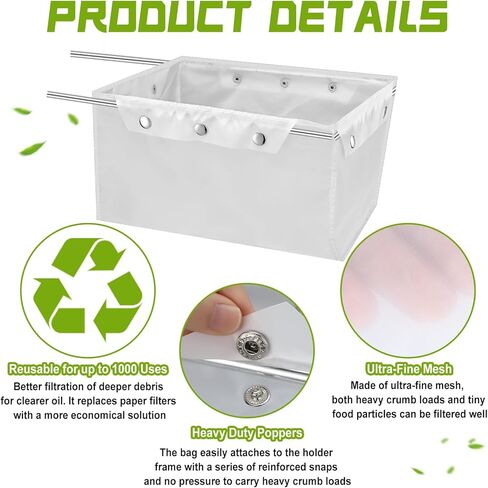 2 Pcs Reusable Flow Fryer Oil Filter Bag Fryer Filter Bag Only Fry Oil Filter No Frame Included Suitable for 70 lb Polishing Oil, Easy to Clean with Hot Water in Kuwait