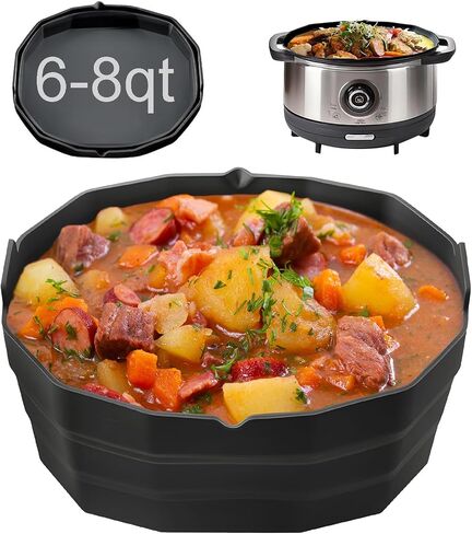 Silicone Crockpot Liners,6-7 Quart Oval Reusable Crock pot Divider Insert,Slow Cooker Liners,BPA-Free, Dishwasher Safe(Black) in Saudi Arabia