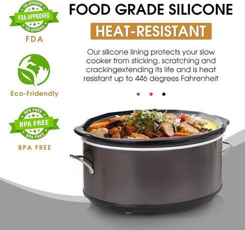 Silicone Crockpot Liners,6-7 Quart Oval Reusable Crock pot Divider Insert,Slow Cooker Liners,BPA-Free, Dishwasher Safe(Black) in Saudi Arabia