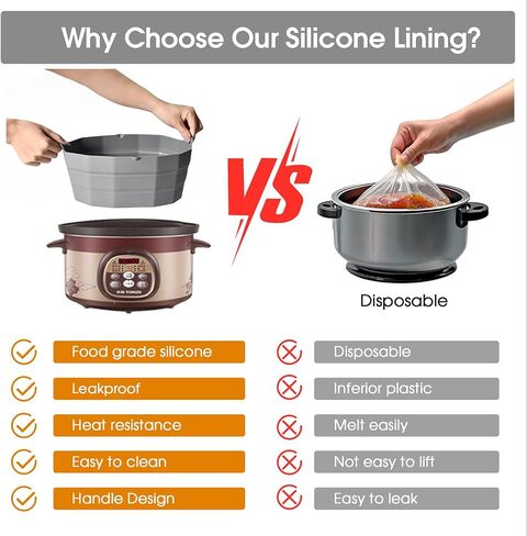 Silicone Crockpot Liners,6-7 Quart Oval Reusable Crock pot Divider Insert,Slow Cooker Liners,BPA-Free, Dishwasher Safe(Black) in Saudi Arabia