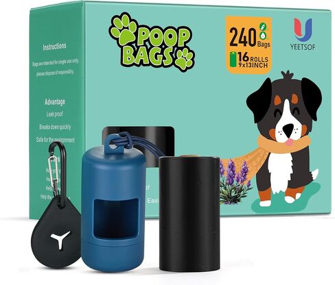 Dog Poop Bags Rolls With Dispenser And Holder For Leash,Refill Rolls,Heavy Duty,Black,Lavender Scented,16 Pack of 15,240 Count. in Saudi Arabia