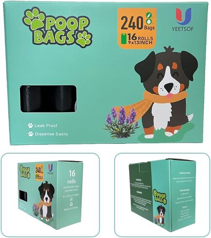 Dog Poop Bags Rolls With Dispenser And Holder For Leash,Refill Rolls,Heavy Duty,Black,Lavender Scented,16 Pack of 15,240 Count. in Saudi Arabia