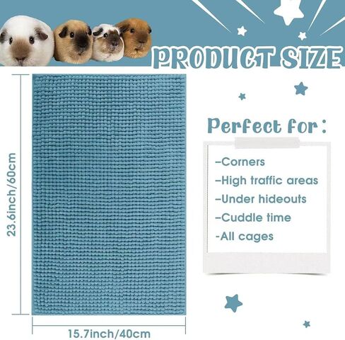 2Pack Guinea Pig Bedding,24" X 16" Guinea Pig Cage Liners, Washable Pet Mat for Rabbit, Chinchilla,Dog,Cat. Guinea Pig Pee Pads Reusable Absorbent Guinea Pig Fleece Cage Liners Pet Pee Pads(Blue) in Saudi Arabia