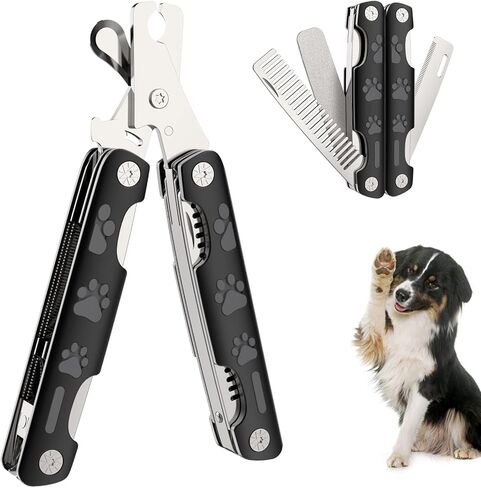 DOUBFIVSY Dog Nail Clippers, 4 in 1 Professional Heavy Duty Metal Dog Cat Nail Trimmer with Nail File Grooming Comb Dog Toenail Clipper Pet Nail Clipper for Large Medium Small Dogs Cats (Black) in Saudi Arabia