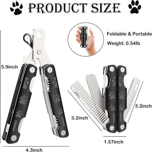 DOUBFIVSY Dog Nail Clippers, 4 in 1 Professional Heavy Duty Metal Dog Cat Nail Trimmer with Nail File Grooming Comb Dog Toenail Clipper Pet Nail Clipper for Large Medium Small Dogs Cats (Black) in Saudi Arabia