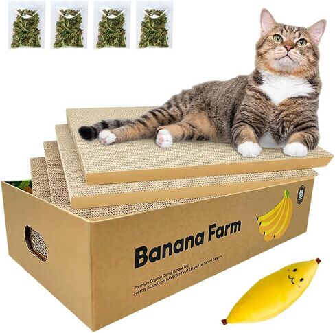 Banana Cat Scratcher Cardboard, Scratch Pad with Cat Scratcher Box, Reversible Cardboard Refill Pad, Lounge for Indoor Cats, Cardboard Scratcher with Catnip in Saudi Arabia