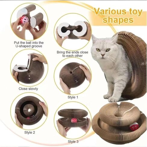 Kitty Kurlz Cat Toy, Magic Organ Cat Scratch Board, Cat Scratchers for Physical Exercise Cats Indoor, Foldable Cat Accordion Toy, Cat Accordion Toy Cat Scratching Post Ball Track(1pcs) in Saudi Arabia