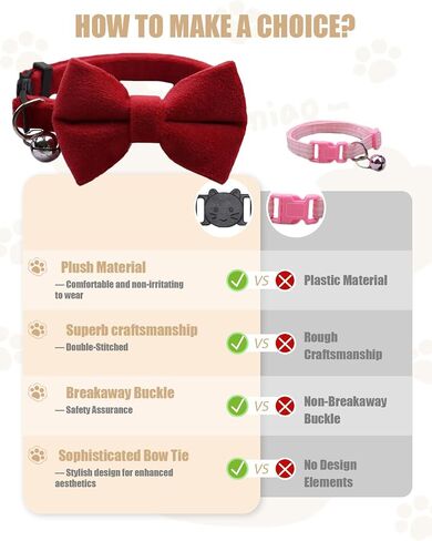 Plush Bow Tie Breakaway Cat Collar with Bells 2 Pack - Stylish Design fits Boy Cats and Girl Cats, Adjustable 7.5-12.6 inches (Black & Red) in Saudi Arabia