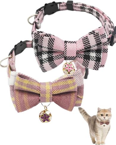 Plush Bow Tie Breakaway Cat Collar with Bells 2 Pack - Stylish Design fits Boy Cats and Girl Cats, Adjustable 7.5-12.6 inches (Black & Red) in Saudi Arabia