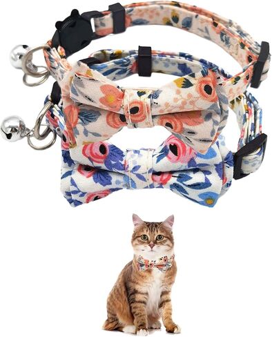 Plush Bow Tie Breakaway Cat Collar with Bells 2 Pack - Stylish Design fits Boy Cats and Girl Cats, Adjustable 7.5-12.6 inches (Black & Red) in Saudi Arabia
