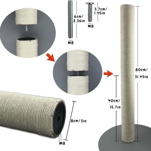 4 عبوات بديلة لعمود الخدش للقطط، 15.7 × 3.14 بوصة M8 براغي M8 شجرة الجوت للقطط خدش عمود إعادة ملء أجزاء القطب، أعمدة خدش DIY لبرج شجرة القطط (الجوت) in Kuwait