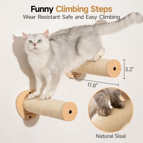 MEWOOFUN 2-Pack Cat Wall Steps، أرفف تسلق القطط مقاس 12.8 بوصة للتثبيت على الحائط، سلم أثاث جدار القطط مع خدوش حبل السيزال، سلالم قطط خشبية ثابتة ومجاثم لمعظم القطط والقطط البالغة in Saudi Arabia