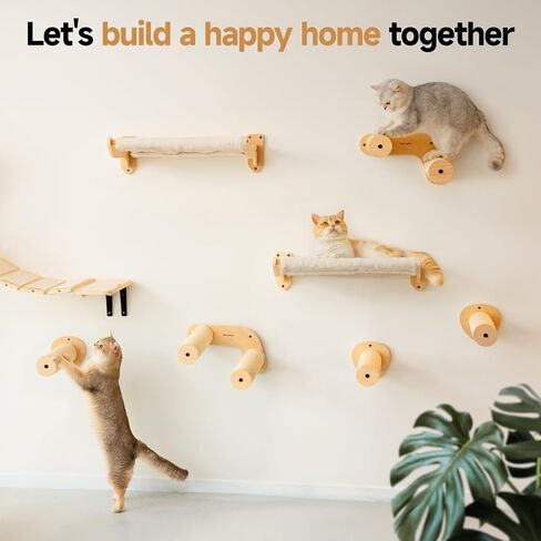 MEWOOFUN 2-Pack Cat Wall Steps، أرفف تسلق القطط مقاس 12.8 بوصة للتثبيت على الحائط، سلم أثاث جدار القطط مع خدوش حبل السيزال، سلالم قطط خشبية ثابتة ومجاثم لمعظم القطط والقطط البالغة in Saudi Arabia