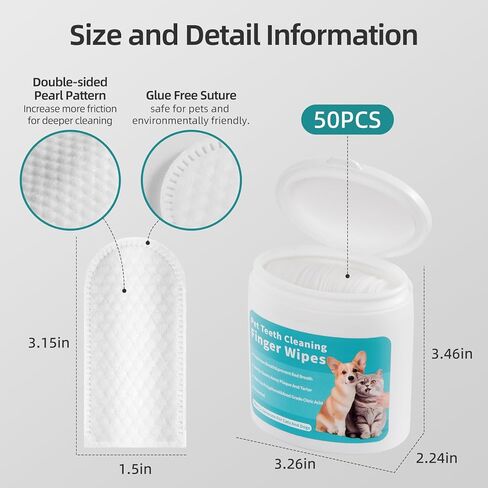 Dog Teeth Cleaning Dental Wipes - Reduces Plaque & Freshens Breath Finger Wipes, Disposable Gentle Cleaning & Gum Care Pet Wipes - 50 PCS in Kuwait