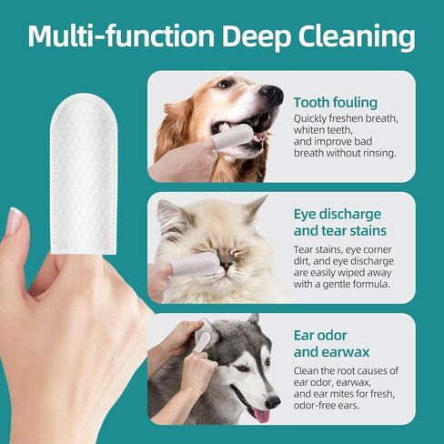 Dog Teeth Cleaning Dental Wipes - Reduces Plaque & Freshens Breath Finger Wipes, Disposable Gentle Cleaning & Gum Care Pet Wipes - 50 PCS in Kuwait