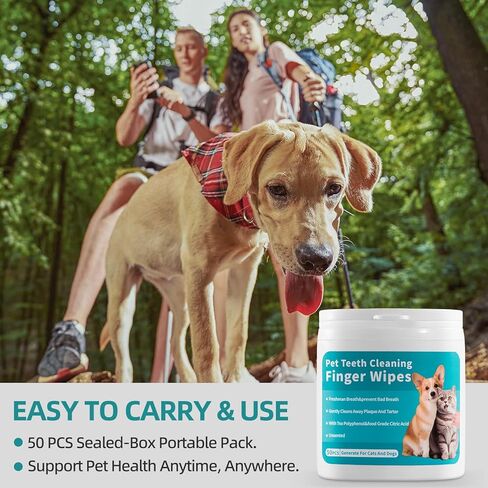 Dog Teeth Cleaning Dental Wipes - Reduces Plaque & Freshens Breath Finger Wipes, Disposable Gentle Cleaning & Gum Care Pet Wipes - 50 PCS in Kuwait