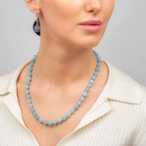 Women's Handmade Gemstone Necklace - 8mm Natural Gemstone Beaded Necklace for Women Ladies (Blue) in Saudi Arabia