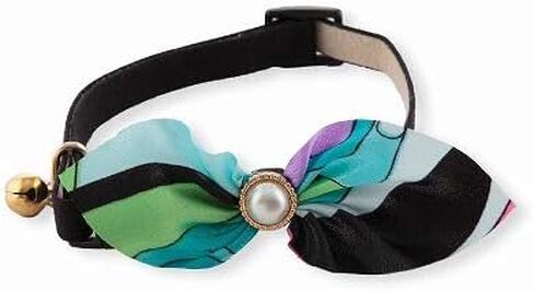 Elegant Ascot Cat Collar (Blue) with bell safety breakaway soft lightweight for cats kitty kitten Japanese stylish pattern, No.1 Seller in Japan in Saudi Arabia