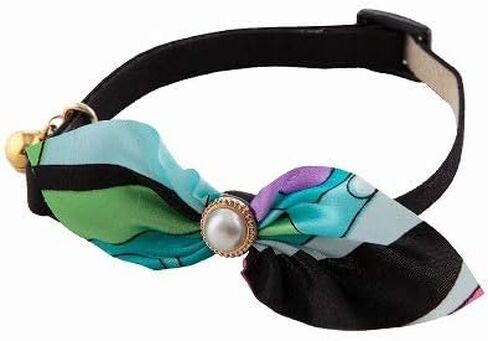 Elegant Ascot Cat Collar (Blue) with bell safety breakaway soft lightweight for cats kitty kitten Japanese stylish pattern, No.1 Seller in Japan in Saudi Arabia