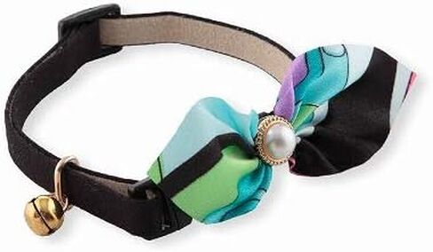 Elegant Ascot Cat Collar (Blue) with bell safety breakaway soft lightweight for cats kitty kitten Japanese stylish pattern, No.1 Seller in Japan in Saudi Arabia
