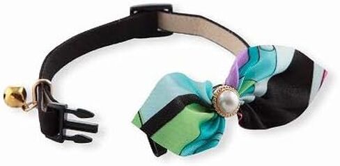 Elegant Ascot Cat Collar (Blue) with bell safety breakaway soft lightweight for cats kitty kitten Japanese stylish pattern, No.1 Seller in Japan in Saudi Arabia
