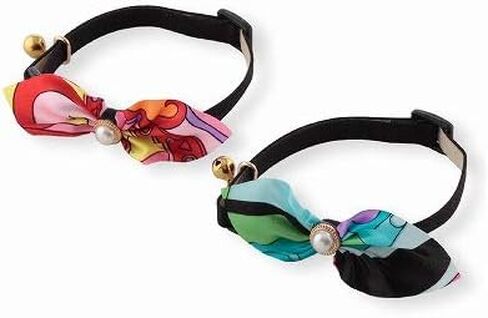Elegant Ascot Cat Collar (Blue) with bell safety breakaway soft lightweight for cats kitty kitten Japanese stylish pattern, No.1 Seller in Japan in Saudi Arabia