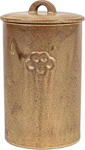 Creative Co-Op Round Debossed Stoneware Treat Canister with Paw Print, Reactive Glaze, Brown (Each One Will Vary) in Saudi Arabia