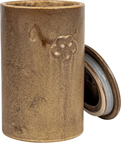 Creative Co-Op Round Debossed Stoneware Treat Canister with Paw Print, Reactive Glaze, Brown (Each One Will Vary) in Saudi Arabia