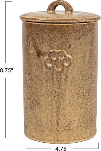 Creative Co-Op Round Debossed Stoneware Treat Canister with Paw Print, Reactive Glaze, Brown (Each One Will Vary) in Saudi Arabia