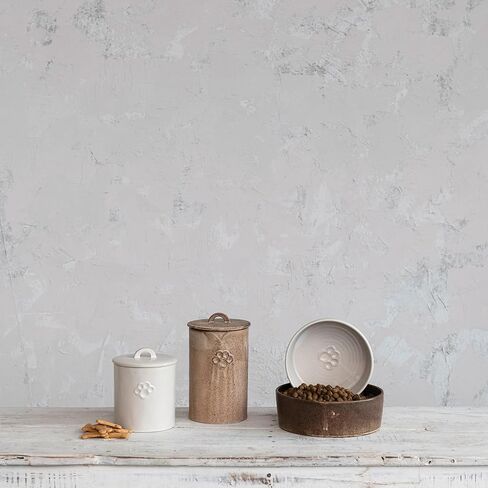Creative Co-Op Round Debossed Stoneware Treat Canister with Paw Print, Reactive Glaze, Brown (Each One Will Vary) in Saudi Arabia