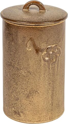 Creative Co-Op Round Debossed Stoneware Treat Canister with Paw Print, Reactive Glaze, Brown (Each One Will Vary) in Saudi Arabia