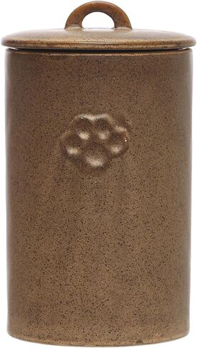 Creative Co-Op Round Debossed Stoneware Treat Canister with Paw Print, Reactive Glaze, Brown (Each One Will Vary) in Saudi Arabia