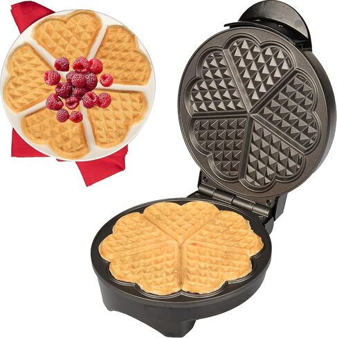 Heart Waffle Irons,Waffle Maker Non-Stick for Easy Cleanup, 5-Slice Heart Waffle Sandwich Maker, Breakfast Machine,Indicator Lights, Cool Touch Handle, 1000W Heating Fast, Silver & Black in Saudi Arabia