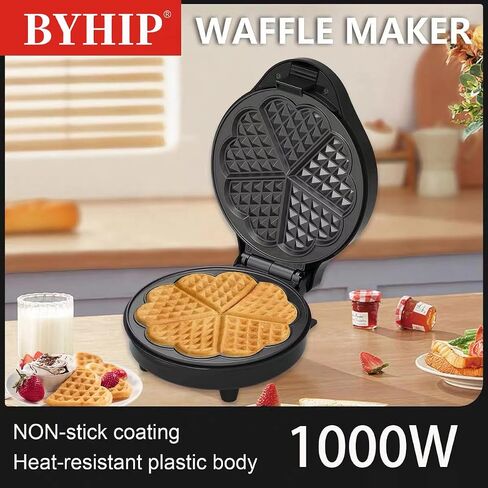 Heart Waffle Irons,Waffle Maker Non-Stick for Easy Cleanup, 5-Slice Heart Waffle Sandwich Maker, Breakfast Machine,Indicator Lights, Cool Touch Handle, 1000W Heating Fast, Silver & Black in Saudi Arabia