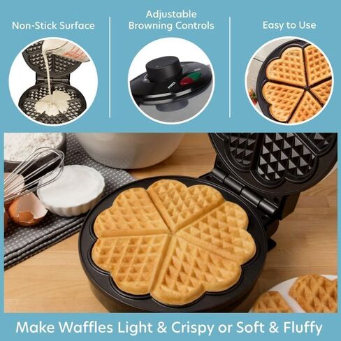 Heart Waffle Irons,Waffle Maker Non-Stick for Easy Cleanup, 5-Slice Heart Waffle Sandwich Maker, Breakfast Machine,Indicator Lights, Cool Touch Handle, 1000W Heating Fast, Silver & Black in Saudi Arabia