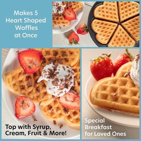 Heart Waffle Irons,Waffle Maker Non-Stick for Easy Cleanup, 5-Slice Heart Waffle Sandwich Maker, Breakfast Machine,Indicator Lights, Cool Touch Handle, 1000W Heating Fast, Silver & Black in Saudi Arabia