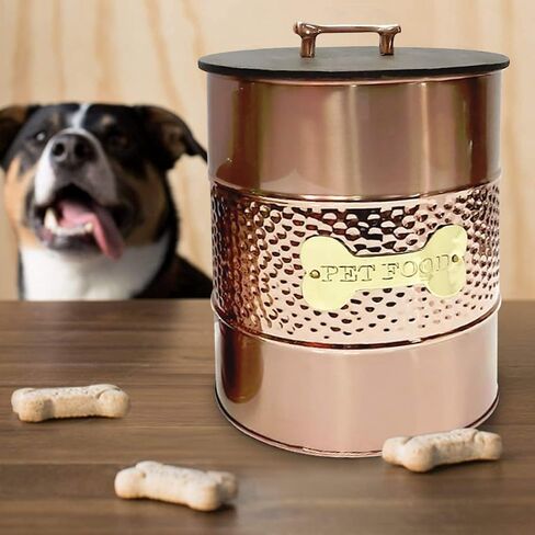nu steel metal hammered copper 3 Pc set Jumbo Pet Canister with sturdy bone plaque, Dog Food Treat Storage Container Jar with wooden Lid with bone handle, Tight Fitting Lids for Dog Biscuit Cookies in Saudi Arabia