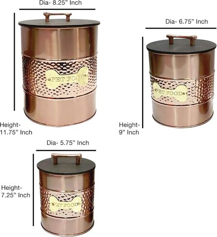 nu steel metal hammered copper 3 Pc set Jumbo Pet Canister with sturdy bone plaque, Dog Food Treat Storage Container Jar with wooden Lid with bone handle, Tight Fitting Lids for Dog Biscuit Cookies in Saudi Arabia