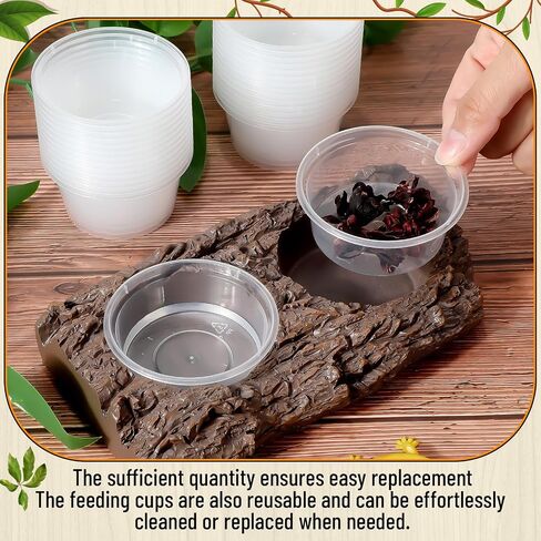 52 Pcs 3.3oz Feeding Cups with Reptile Feeder Ledge Food Dish Plastic Cups Double Bowl Reptile Food Water Feeder for Reptile Crested Gecko Lizard Chameleon Pets in Saudi Arabia