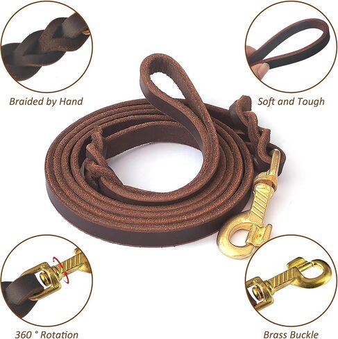 Leather Dog Leash 3ft Dog Leashes for Large Dogs Heavy Duty Training Leash for Medium/Small Dogs Soft Brown Leather Leash in Saudi Arabia