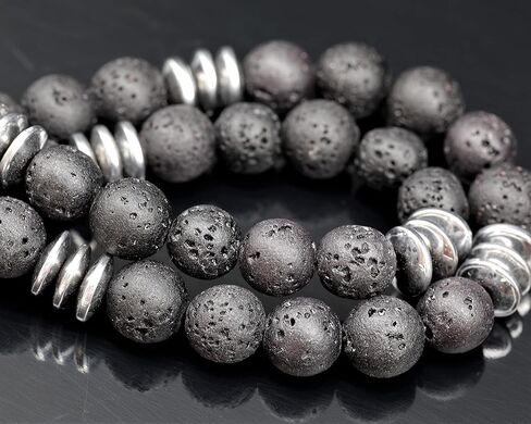 ElisaJewelryArt - Natural Blue Agate Crystal Pendant Black Lava Stone Beaded Necklace Genuine Gemstone Truth Stone Clasp Closure Necklace Unisex Necklace (22, Blue Agate) in Saudi Arabia