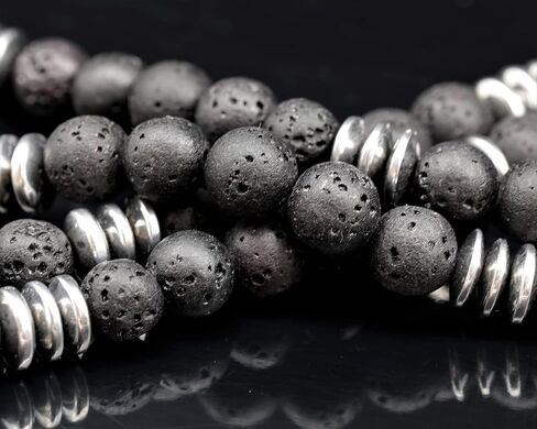 ElisaJewelryArt - Natural Blue Agate Crystal Pendant Black Lava Stone Beaded Necklace Genuine Gemstone Truth Stone Clasp Closure Necklace Unisex Necklace (22, Blue Agate) in Saudi Arabia