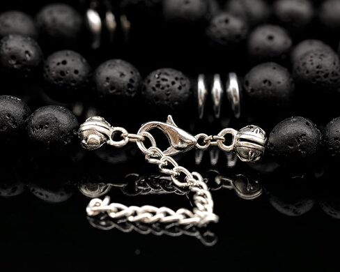 ElisaJewelryArt - Natural Blue Agate Crystal Pendant Black Lava Stone Beaded Necklace Genuine Gemstone Truth Stone Clasp Closure Necklace Unisex Necklace (22, Blue Agate) in Saudi Arabia