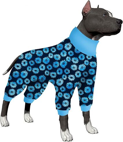 LovinPet قمصان طويلة الأكمام للكلاب، بيجامة للكلاب للحماية بعد العمليات الجراحية، بذلة للكلاب كملابس أساسية تحت سترات للكلاب، قمصان مطاطية بتلات نيلي منقط للكلاب الكبيرة L in Saudi Arabia