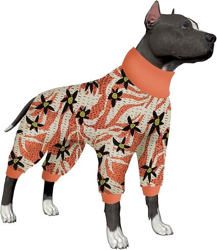 LovinPet قمصان طويلة الأكمام للكلاب، بيجامة للكلاب للحماية بعد العمليات الجراحية، بذلة للكلاب كملابس أساسية تحت سترات للكلاب، قمصان مطاطية بتلات نيلي منقط للكلاب الكبيرة L in Saudi Arabia