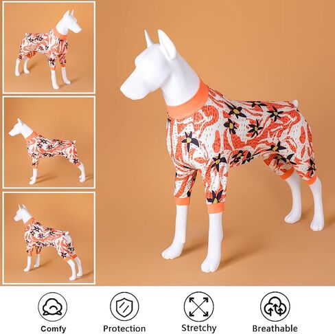 LovinPet قمصان طويلة الأكمام للكلاب، بيجامة للكلاب للحماية بعد العمليات الجراحية، بذلة للكلاب كملابس أساسية تحت سترات للكلاب، قمصان مطاطية بتلات نيلي منقط للكلاب الكبيرة L in Saudi Arabia