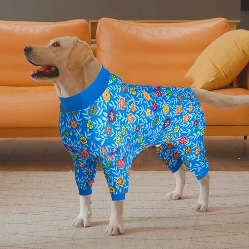 LovinPet قمصان طويلة الأكمام للكلاب، بيجامة للكلاب للحماية بعد العمليات الجراحية، بذلة للكلاب كملابس أساسية تحت سترات للكلاب، قمصان مطاطية بتلات نيلي منقط للكلاب الكبيرة L in Saudi Arabia