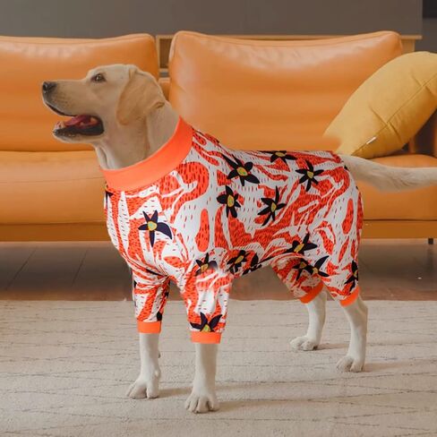 LovinPet قمصان طويلة الأكمام للكلاب، بيجامة للكلاب للحماية بعد العمليات الجراحية، بذلة للكلاب كملابس أساسية تحت سترات للكلاب، قمصان مطاطية بتلات نيلي منقط للكلاب الكبيرة L in Saudi Arabia