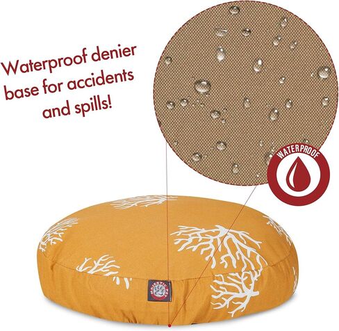 سرير كلب صغير مستدير داخلي وخارجي باللون المرجاني الأصفر مع غطاء قابل للإزالة والغسل من شركة Majestic Pet Products in Kuwait