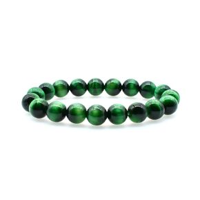 Tiger Eye Bracelet Men and Women – 8mm Beaded Bracelet – One Size Fits All Natural Green Bangle Bracelet for Protection and Power – Handmade Chakra Bracelets with Natural Gemstones